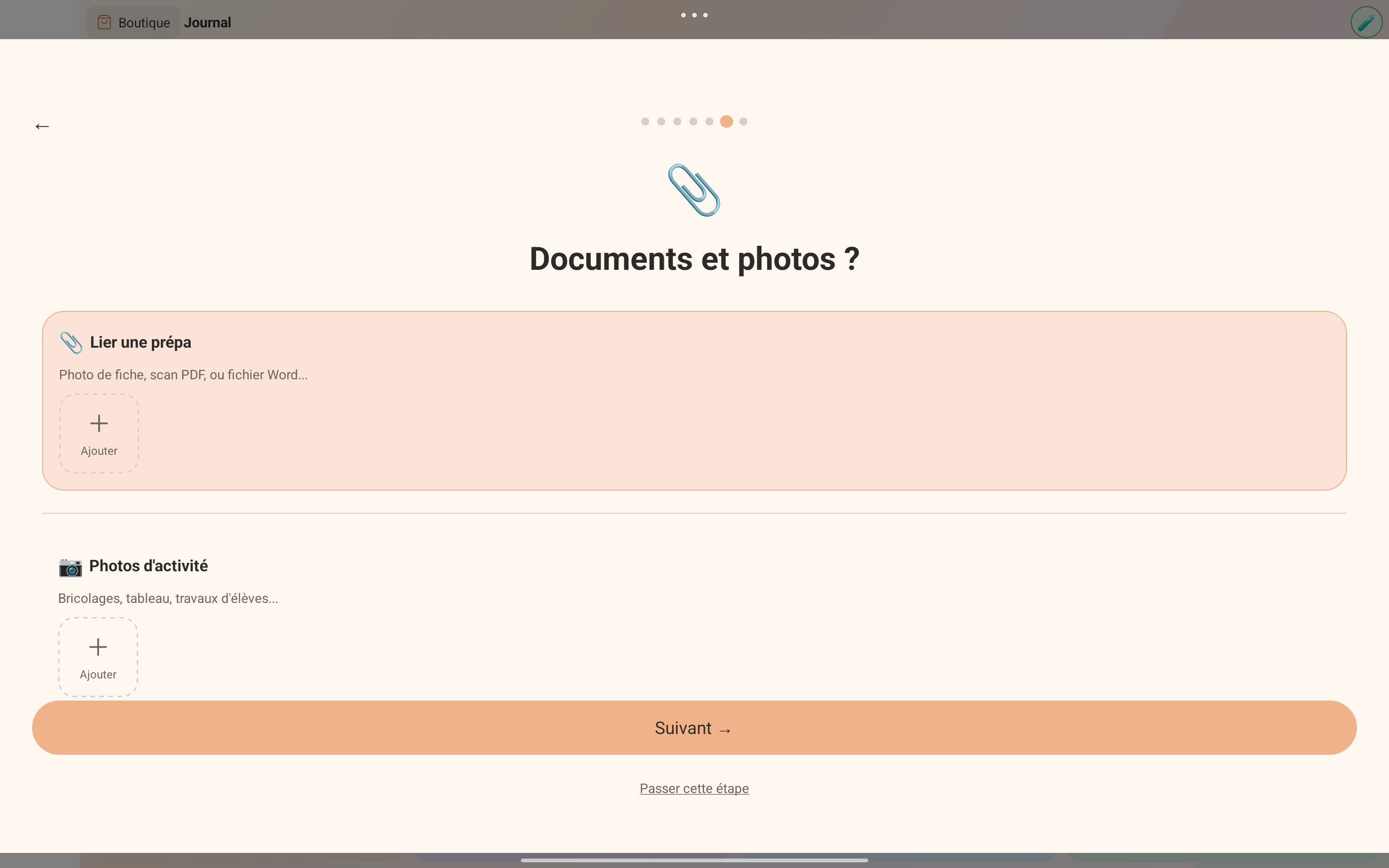 Ajout de documents et photos à une journée
