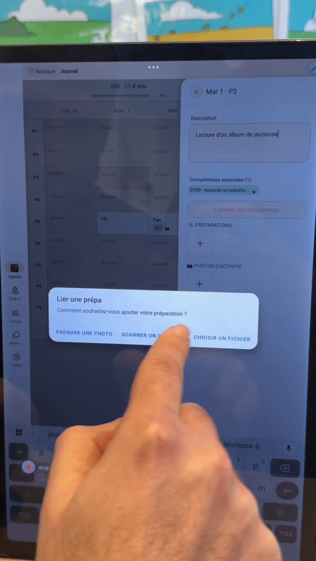 Ajout de photos de préparations liées au journal de classe — démonstration