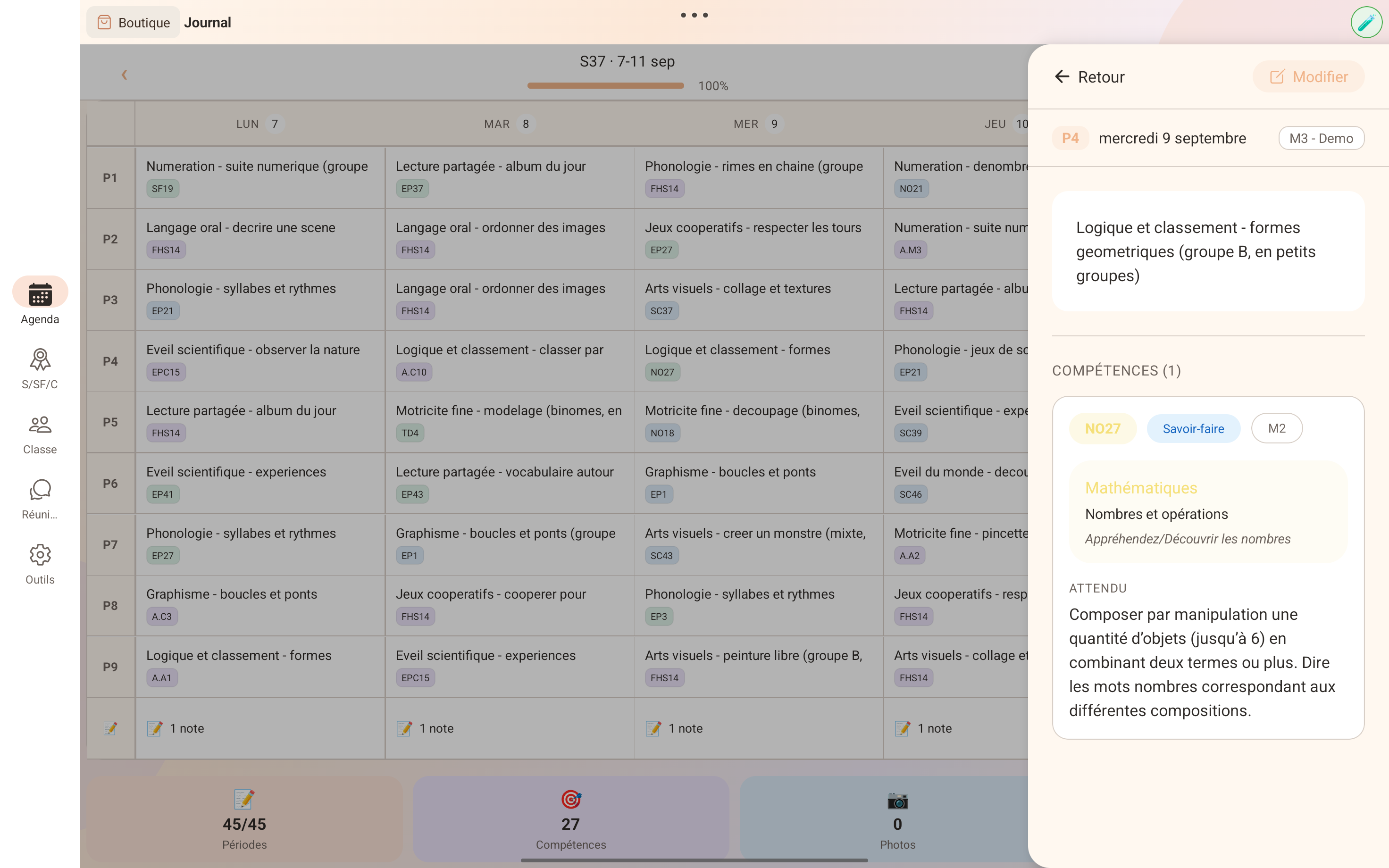 Détail activité et compétences liées
