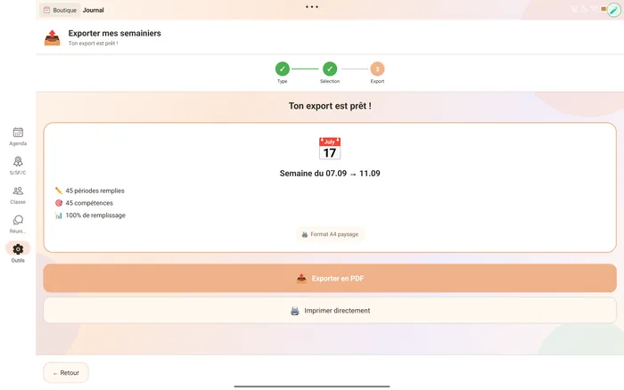 Export PDF : votre semainier prêt à exporter