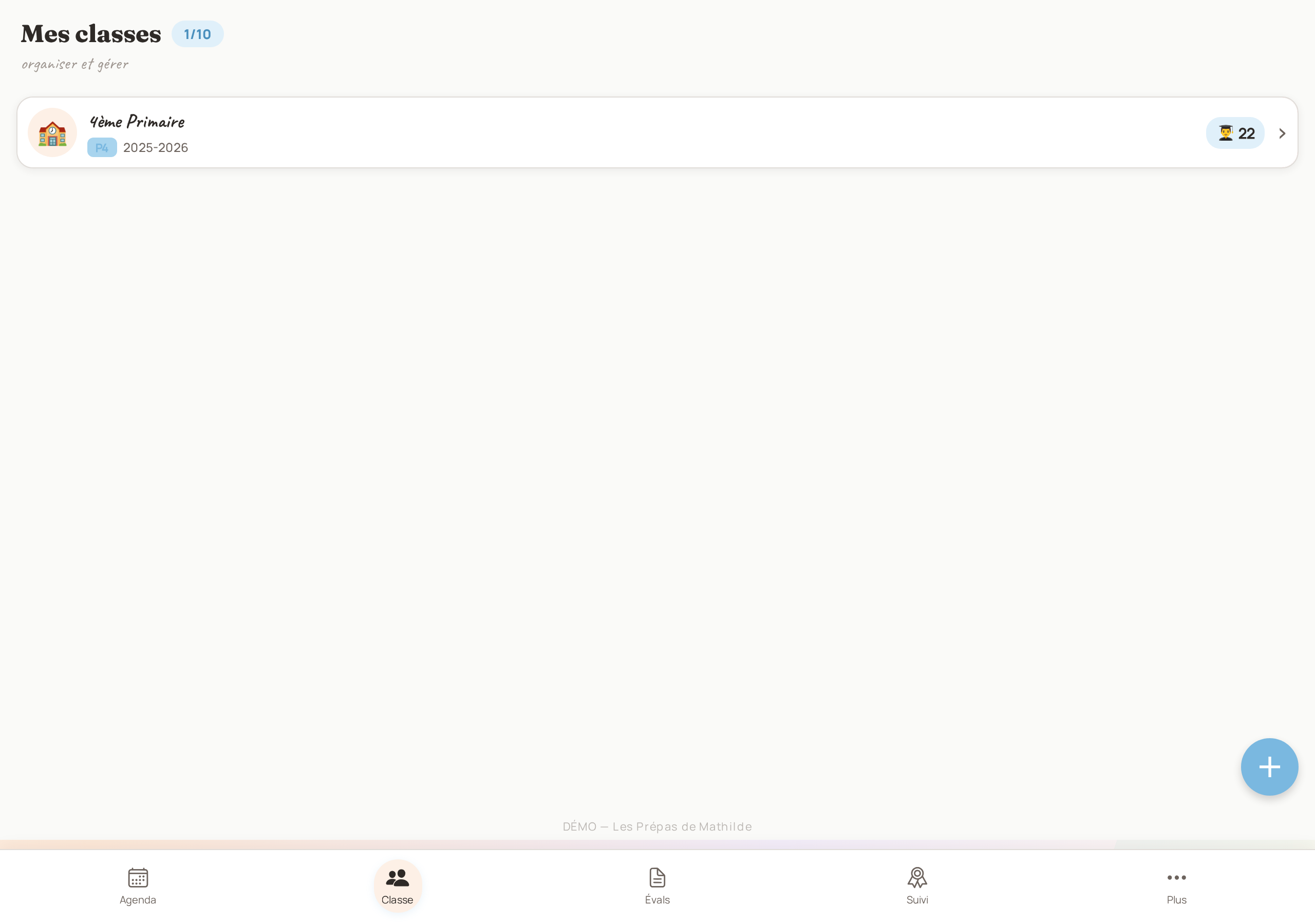 Mes classes — vue tablette de la gestion multiclasses