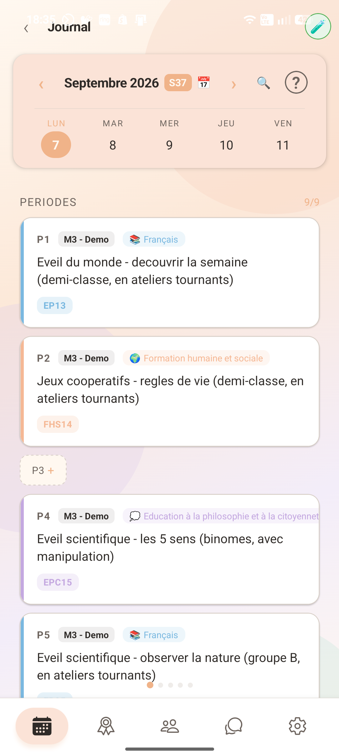 Vue jour du JDC Numérique sur mobile — détail des périodes