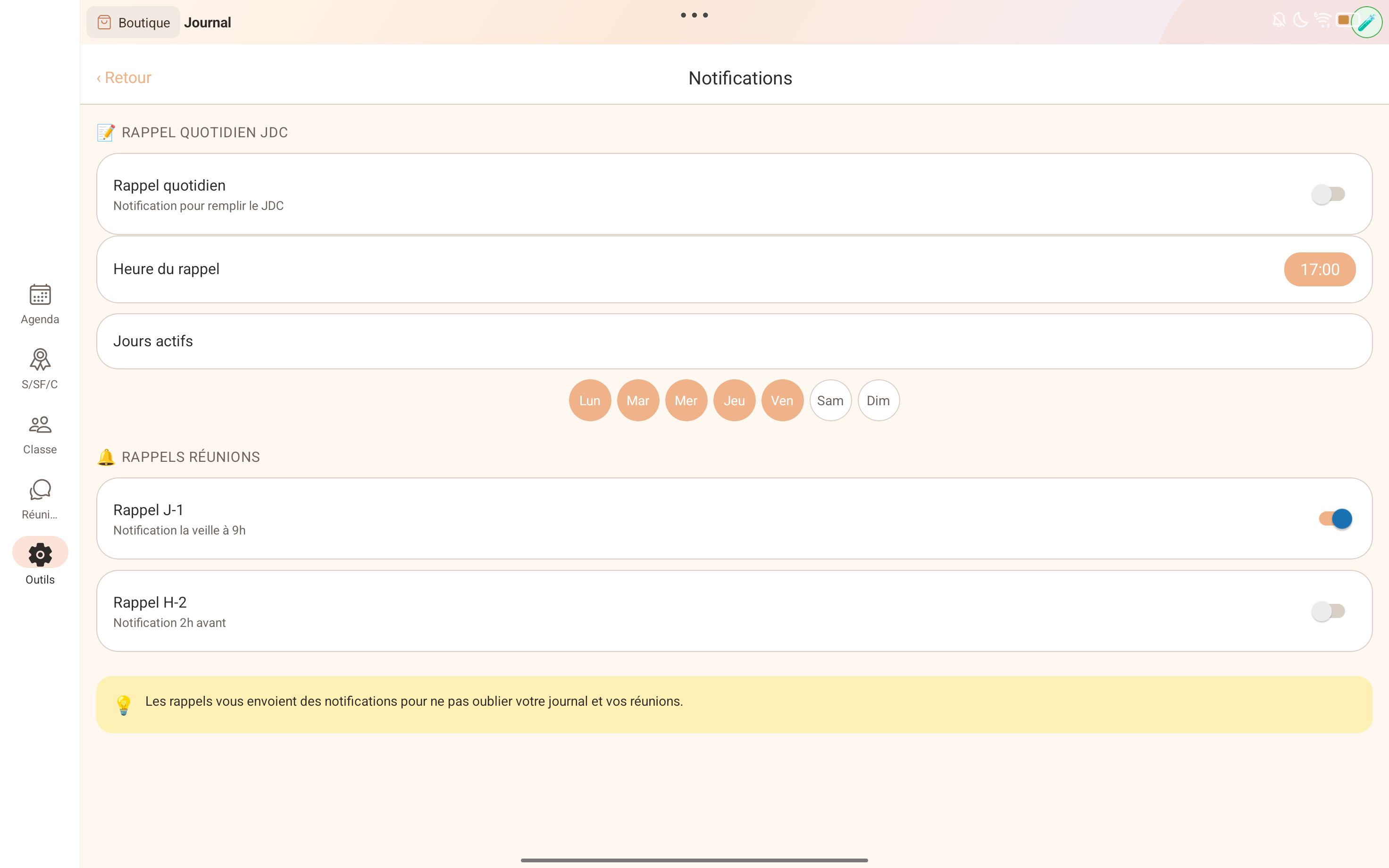 Notifications et rappels