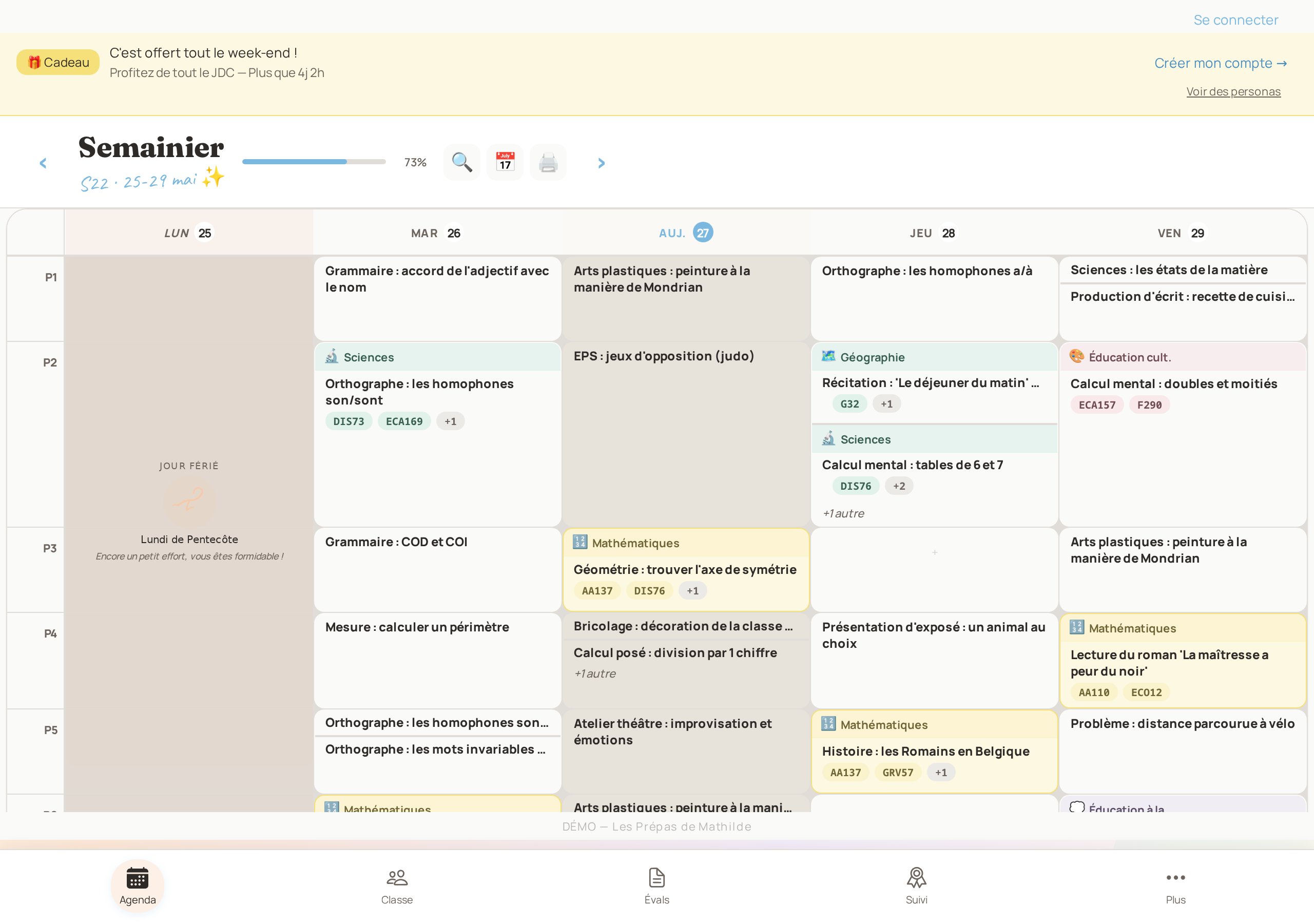 Notes journalières et checklists dans la vue semaine