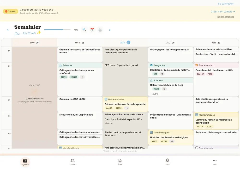 Notes journalières et checklists dans la vue semaine